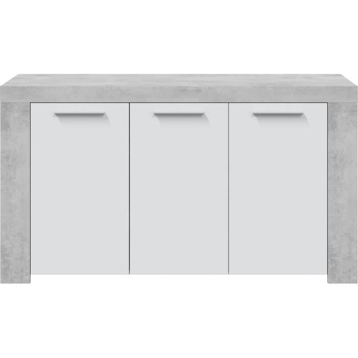 Buffet - AMBIT - Effet béton satiné / Blanc Artik - 3 portes