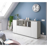 Buffet LOIRA - Mélaminé - Blanc artik et ciment - 3 portes + 3 niches de rangement - L 150 x P 41 x H 76 cm