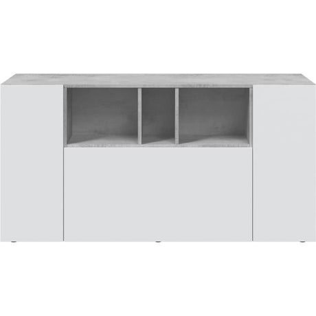 Buffet LOIRA - Mélaminé - Blanc artik et ciment - 3 portes + 3 niches de rangement - L 150 x P 41 x H 76 cm