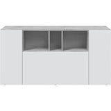Buffet LOIRA - Mélaminé - Blanc artik et ciment - 3 portes + 3 niches de rangement - L 150 x P 41 x H 76 cm