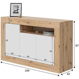 Buffet - BALTIK - MÈlaminÈ 3 portes + 1 niche de rangement - Chene nodi et blanc artik - L 144x P 44 x H 87 cm