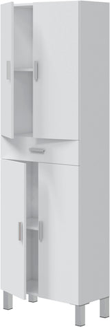 Colonne de salle de bain - ARUBA - Blanc brillant - 4 portes - 1 tiroir - 60 x 29 x 182 cm