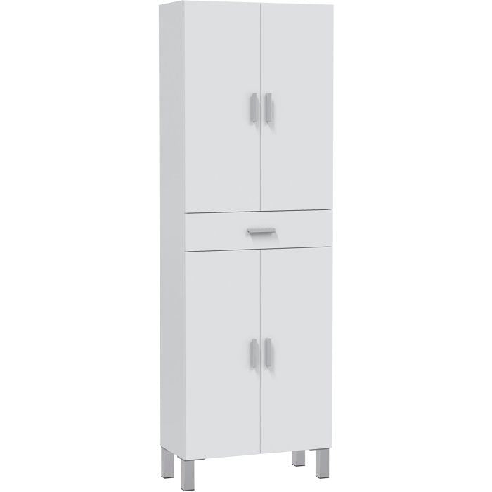 Meuble de salle de bain - Colonne - Décor Blanc brillant - 4 portes + 1 tiroir - L60 x P29 x H182 cm - ARUBA
