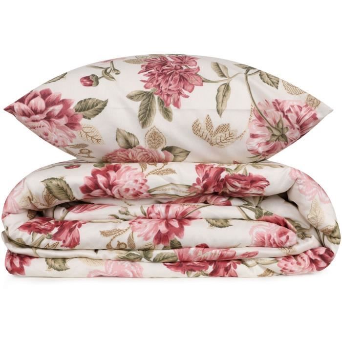 Parure de lit - 1 housse de couette 220 x 240 cm + 2 taies d'oreiller 60 x 60 cm - 65% coton, 35% polyester - Creme