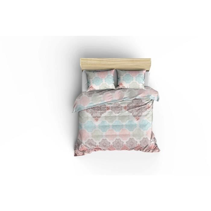 Parure de lit - 1 housse de couette 220x240 cm + 2 taies d'oreiller 60x60 cm - 70% coton, 30% polyester - Turquoise