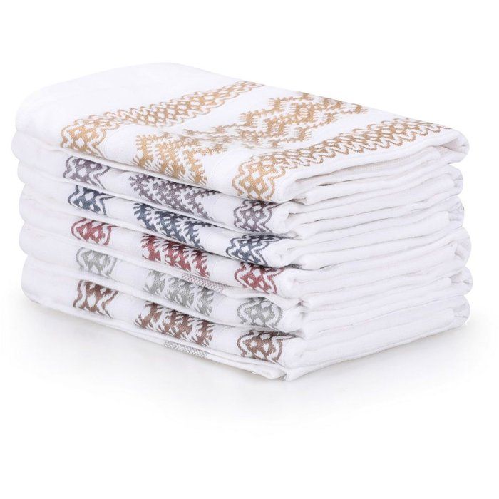 Ensemble de 6 serviettes de toilette - 40 x 60 cm - Blanc, Marron, Jaune, Bleu, Violet, Gris