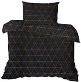 Parure de lit - 1 housse de couette 140 x 200cm + 1 taies d'oreiller 60 x 60 cm - 100% coton renforcé - Imprimé graphique Noir / Or