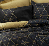 Parure de lit - 1 housse de couette 140 x 200cm + 1 taies d'oreiller 60 x 60 cm - 100% coton renforcé - Imprimé graphique Noir / Or