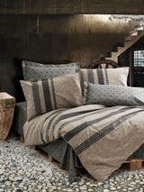 Parure de lit - 1 housse de couette 140 x 200 cm + 2 taies d'oreiller 60 x 60 cm - 100% coton renforcé - Brun