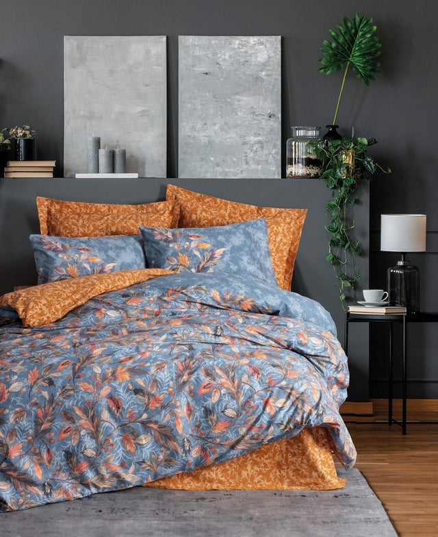 Parure de lit - 1 housse de couette 140 x 200 cm + 2 taies d'oreiller 60 x 60 cm - 100% coton renforcé - Moutarde