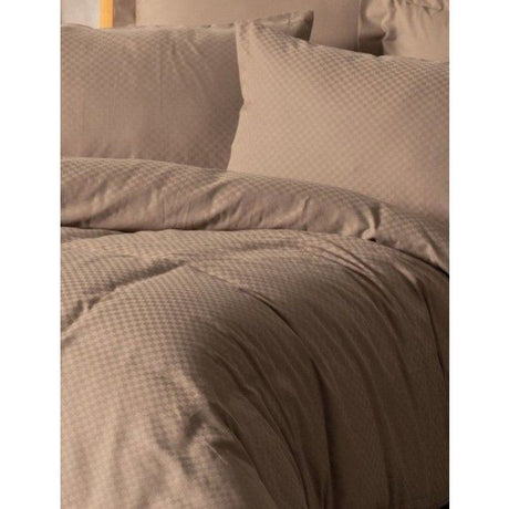 Parure de lit - 1 housse de couette 140 x 200cm + 1 taies d'oreiller 60 x 60 cm - 100% coton renforcé - Imprimé carreaux Vison