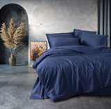 Parure de lit - 1 housse de couette 140 x 200cm + 1 taies d'oreiller 60 x 60 cm - 100% coton renforcé - Bleu foncé
