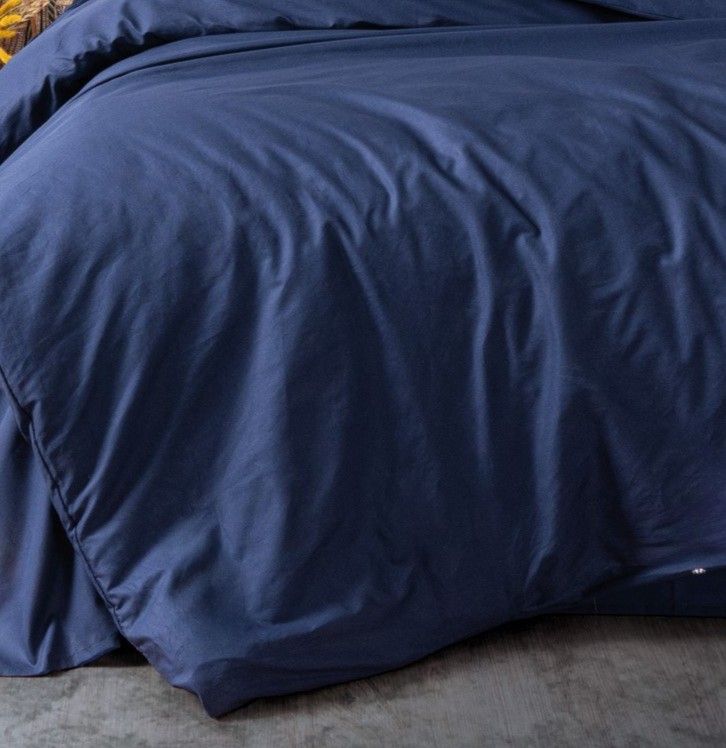 Parure de lit - 1 housse de couette 140 x 200cm + 1 taies d'oreiller 60 x 60 cm - 100% coton renforcé - Bleu foncé