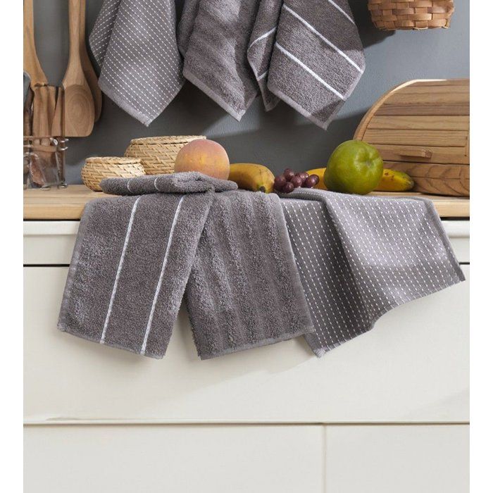 Ensemble de 6 serviettes de toilette - 30 x 50 cm - Gris anthracite