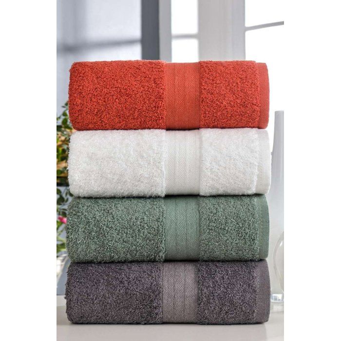 Ensemble de 4 serviettes a main - 50 x 85 cm - Blanc, Vert, Anthracite, Orange