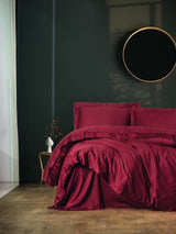 Parure de lit - 1 housse de couette 140 x 200cm + 1 taies d'oreiller 60 x 60 cm - Satin - Rouge bordeaux