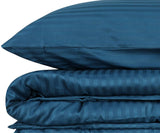 Parure de lit - 1 housse de couette 140 x 200cm + 1 taies d'oreiller 60 x 60 cm - Satin - Imprimé rayures Bleu