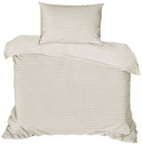 Parure de lit - 1 housse de couette 140 x 200cm + 1 taies d'oreiller 60 x 60 cm - Satin - Imprimé rayures Ecru