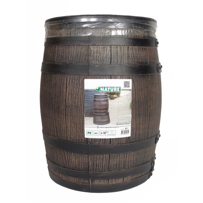 Récupérateur d'eau - NATURE - Barrique - 50 litres - PE rotomoulé - Accessoires inclus
