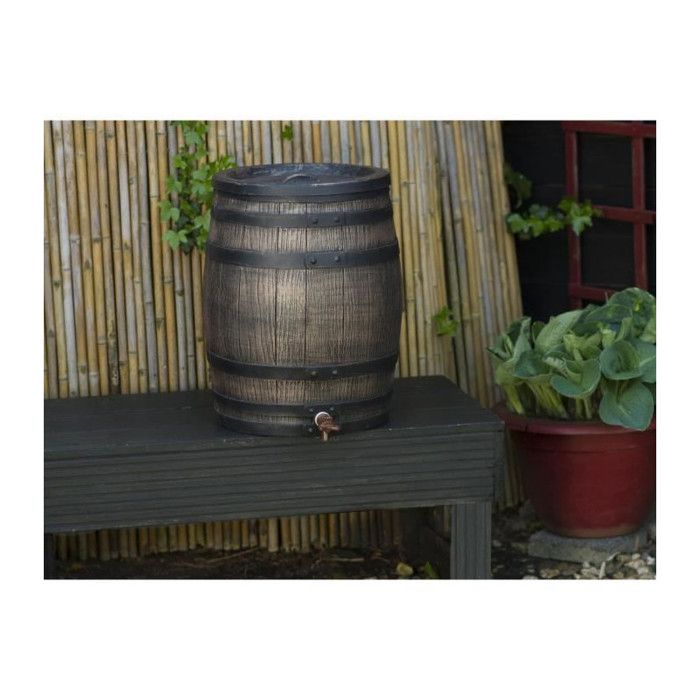 Récupérateur d'eau - NATURE - Baril d'eau de pluie avec aspect de bois - Capacité 120L - Marron - 50,5x66 cm