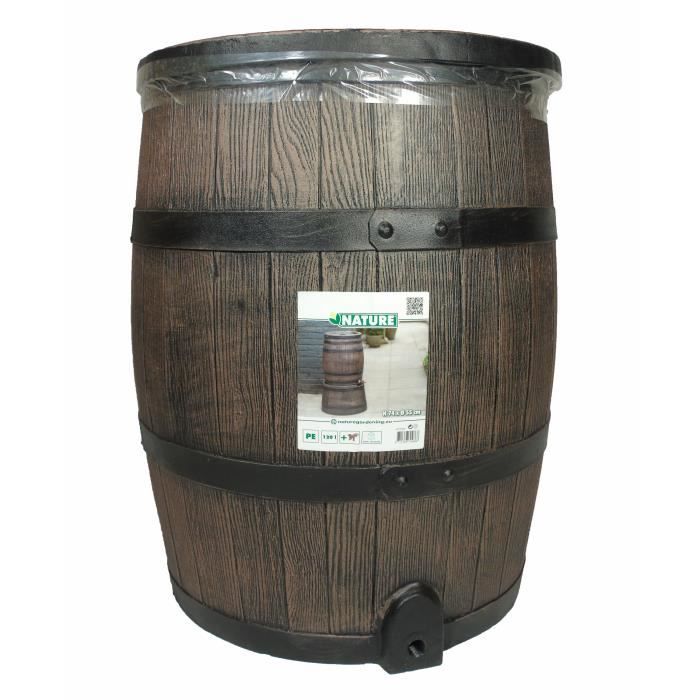 Récupérateur d'eau - NATURE - Baril d'eau de pluie avec aspect de bois - Capacité 120L - Marron - 50,5x66 cm