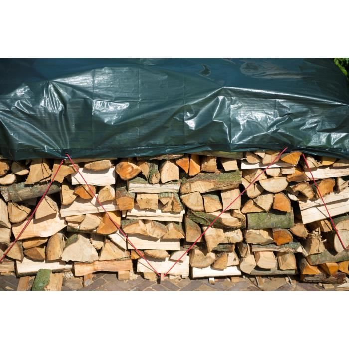 Bâche pour tas de bois - NATURE - 5 x 6 m - HDPE 90 g/m˛ - 100% étanche - Anti-UV