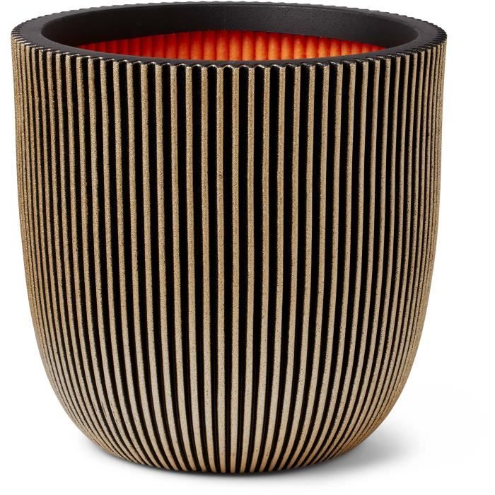 CAPI EUROPE Jardiniere GROOVE - 43x41 cm - Noir et doré - Plastique texturé