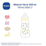 MAM Biberon Verre Nature - 260ml - Lin - Tétine Débit 2