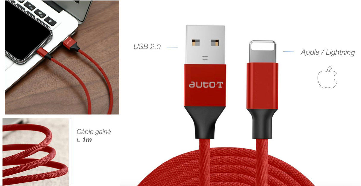 Câble - AUTO T - 540346 - USB 2.0 - Lightning