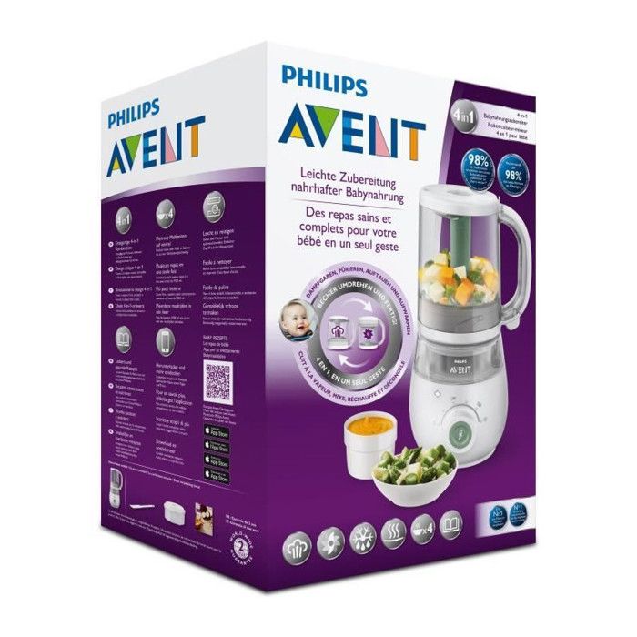 Robot Cuiseur-Mixeur 4 en 1 pour Bébé - PHILIPS AVENT - Cuit a la vapeur - Mixe - Réchauffe - Décongele