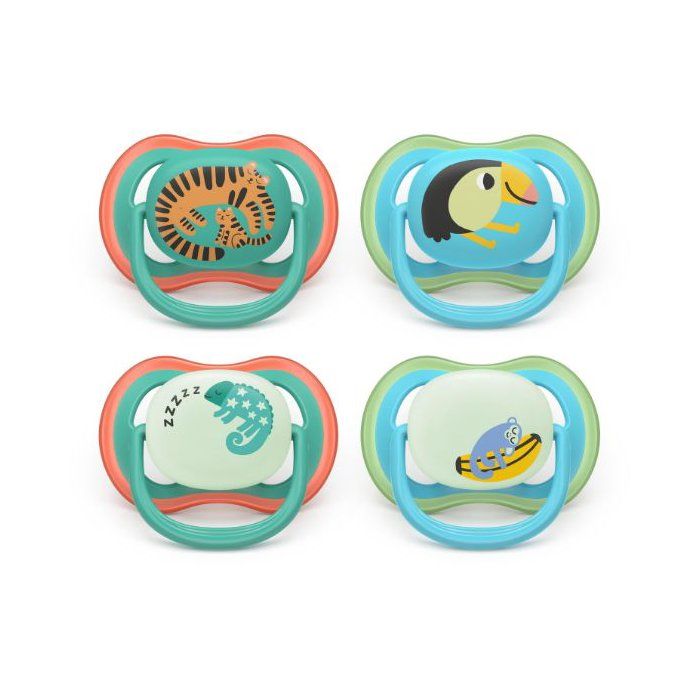 Lot de 4 sucettes Pacifier ultra air - PHILIPS AVENT - SCF087/27 - Jour et nuit - Sans BPA - 6/18 mois - Vert / Orange