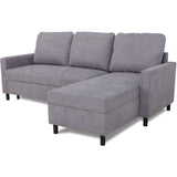 Canapé d'angle convertible - 4 places - AYA - Tissu Gris - Coffre - 212 x 144 x 87 cm