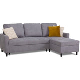 Canapé d'angle convertible - 4 places - AYA - Tissu Gris - Coffre - 212 x 144 x 87 cm