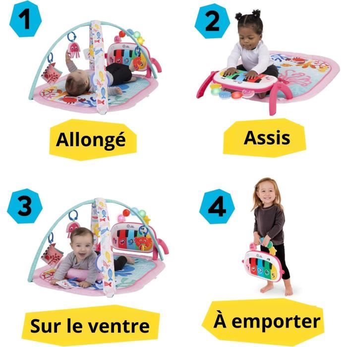 BABY EINSTEIN Tapis de sol éveil bébé fille évolutif 4-en-1 -Kickin' Tunes- jouet piano, arche jouets sensoriels, multilingue