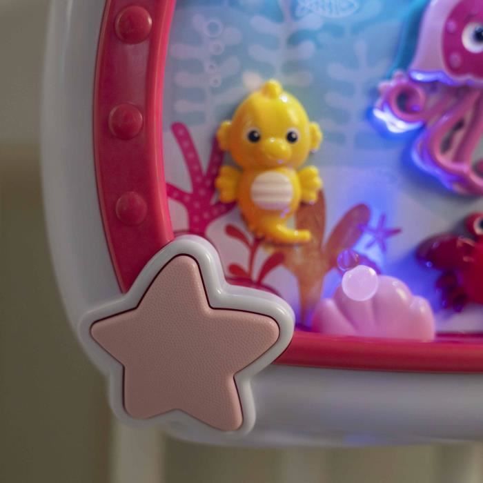 BABY EINSTEIN Veilleuse bébé -Reves marins rose- Réglage 25 min lumiere, son, musique ou bruit de l'océan apaisantes, télécommande