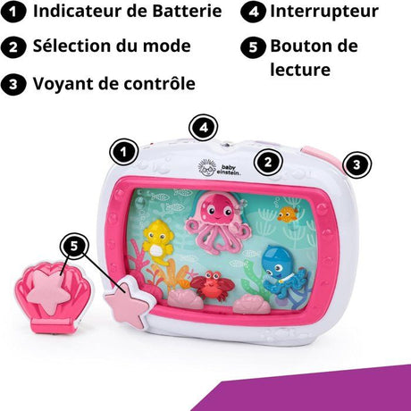 BABY EINSTEIN – Veilleuse bébé Reves Marins – Aquarium musical & sons de l'océan, télécommande, rose