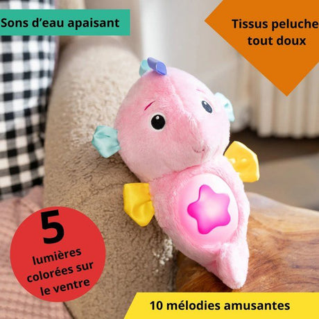 BABY EINSTEIN Veilleuse bébé, Doudou hippocampe rose, réponds au pleurs de bébé, musicale, lumineuse, bruits blanc, attache tétine