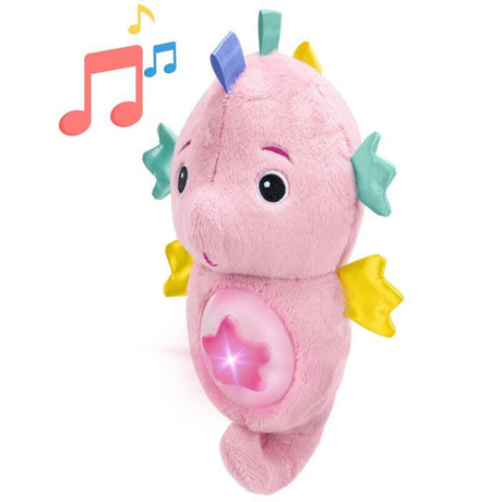 BABY EINSTEIN Veilleuse bébé, Doudou hippocampe rose, réponds au pleurs de bébé, musicale, lumineuse, bruits blanc, attache tétine