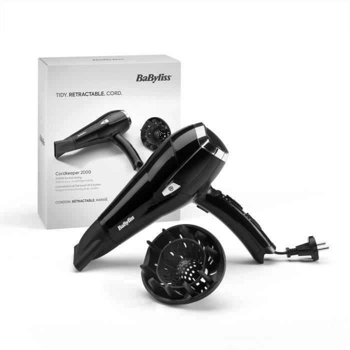 Seche-cheveux Babyliss D374DE Cordkeeper 2000 avec technologie Ionique et cordon retractable