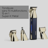 Tondeuse multi-usages sans fil - BABYLISS - MT992E Super-X Metal - Autonomie 5 h - 4 tetes - Edition Gold & Navy