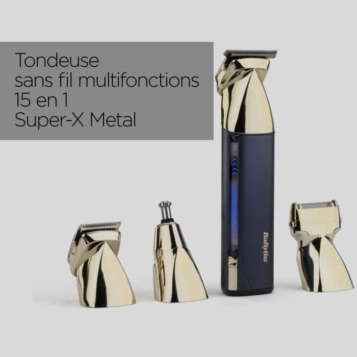 Tondeuse multi-usages sans fil - BABYLISS - MT992E Super-X Metal - Autonomie 5 h - 4 tetes - Edition Gold & Navy