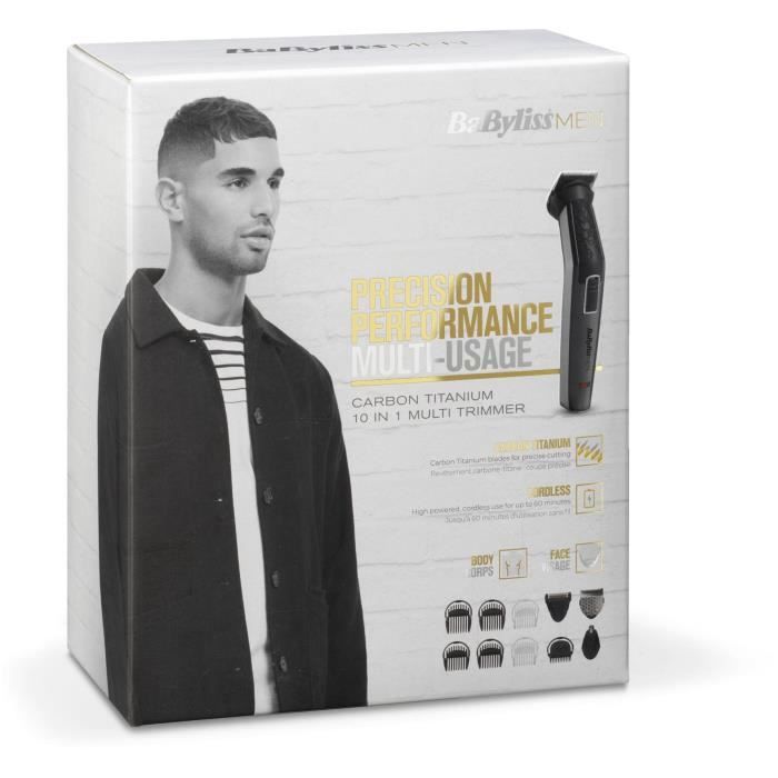 Tondeuse multifonction Babyliss MEN MT727E - 10 en 1 - lames en carbone-titane - autonomie 60 min