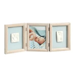 Cadre Photo Bois Double Empreinte BÈbÈ - BABY ART - My Baby Touch - Kit Moulage Inclus - Cadeau Naissance