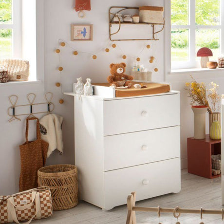Chambre bébé duo Basic boule: Lit 120x60, commode a langer - Babyprice - Blanc