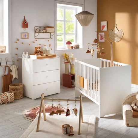 Chambre bébé duo Basic boule: Lit 120x60, commode a langer - Babyprice - Blanc