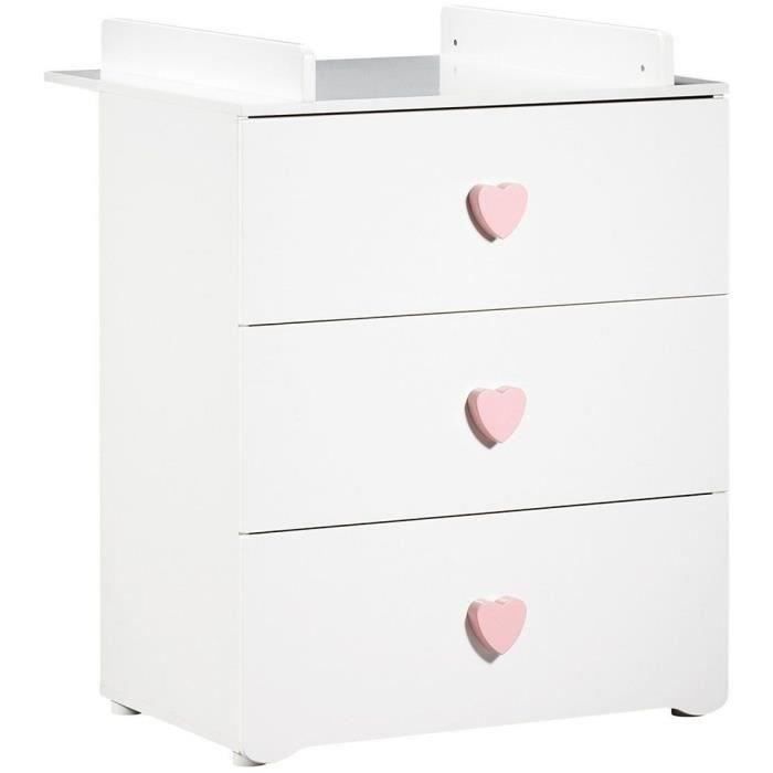 Chambre bÈbÈ duo Basic coeur: lit 120x60, commode a langer - Babyprice - Blanc