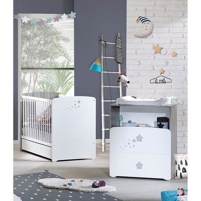 Chambre bÈbÈ duo Nao: lit 120x60, commode a langer - Babyprice - Blanc