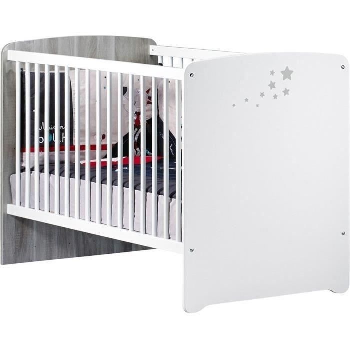 Chambre bébé duo Nao: lit 120x60, commode a langer - Babyprice - Blanc
