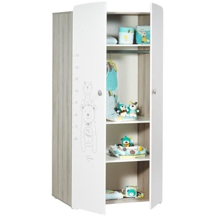 Chambre bébé trio Teddy: lit 120x60, commode a langer et armoire - Babyprice - Blanc