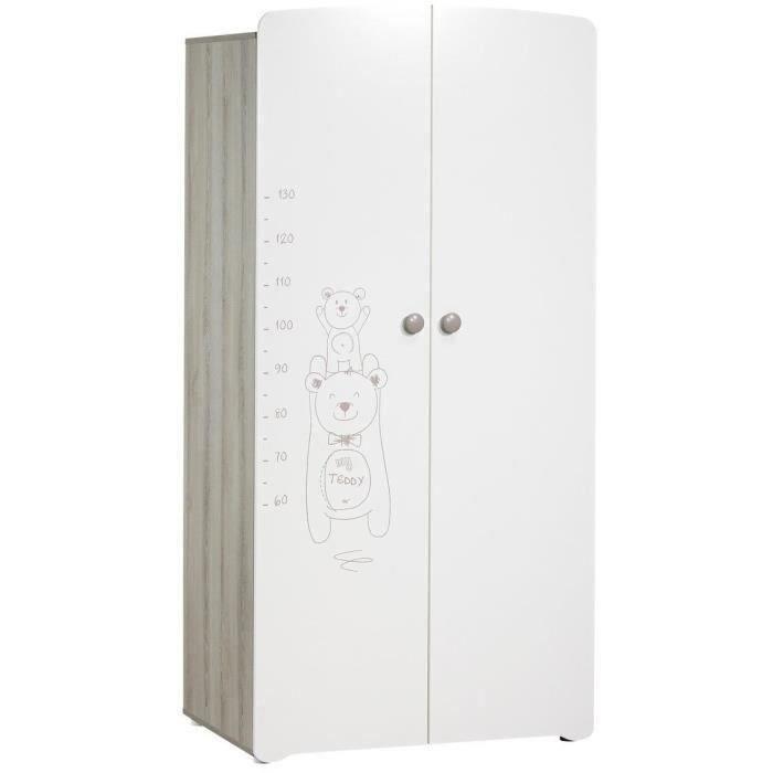 Chambre bÈbÈ trio Teddy: lit 120x60, commode a langer et armoire - Babyprice - Blanc